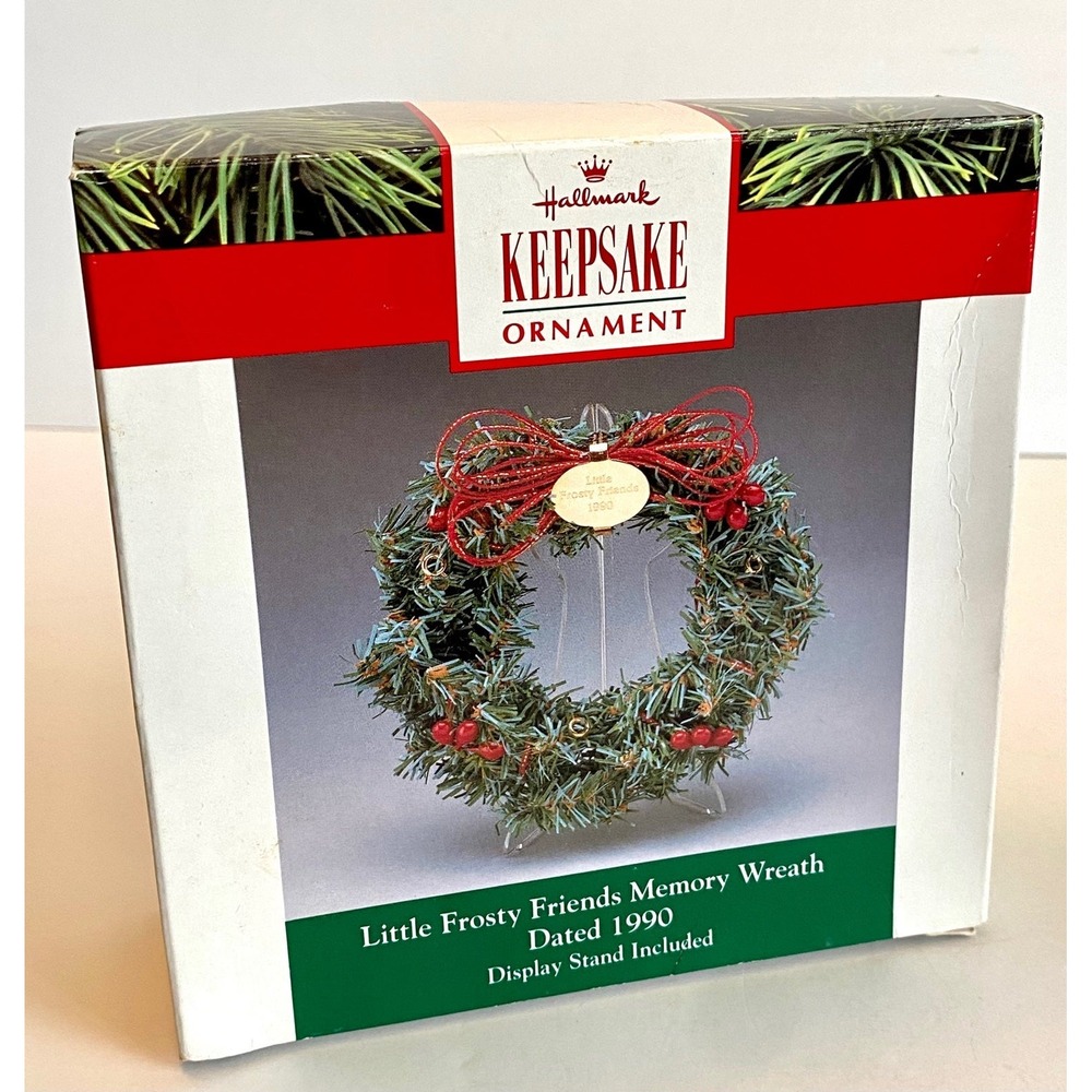 Hallmark 1990 Little Frosty Friends Memory Wreath Miniature Ornament Stand Box - Picture 2 of 10